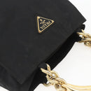 PRADA Chain Hand Bag Nylon Black Gold Auth gh1687-6