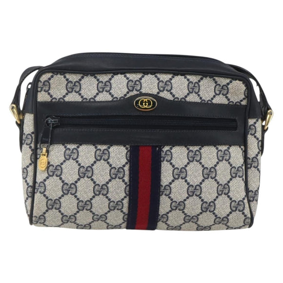 GUCCI GG Supreme Sherry Line Shoulder Bag PVC Navy Gold 42 01 3654 Auth gh1690