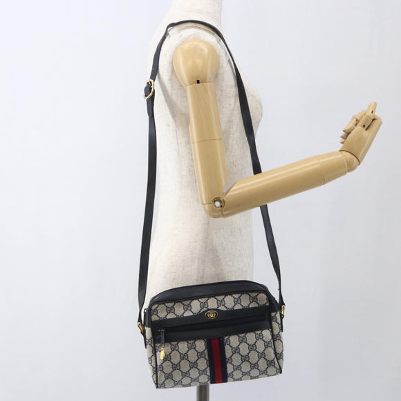 GUCCI GG Supreme Sherry Line Shoulder Bag PVC Navy Gold 42 01 3654 Auth gh1690