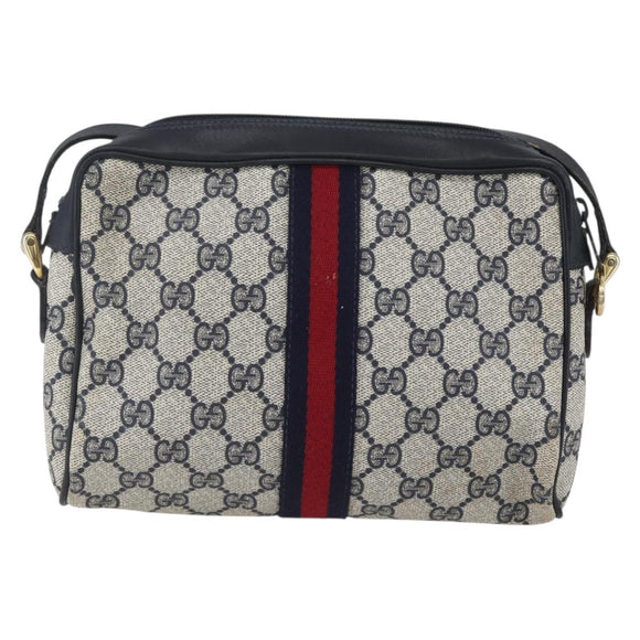GUCCI GG Supreme Sherry Line Shoulder Bag PVC Navy Gold 42 01 3654 Auth gh1690
