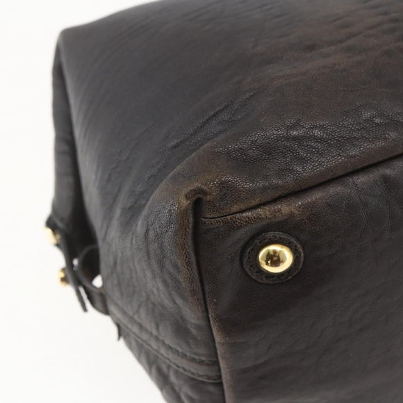 SAINT LAURENT Easy Boston Bag Leather Dark Brown Gold Auth gh1693