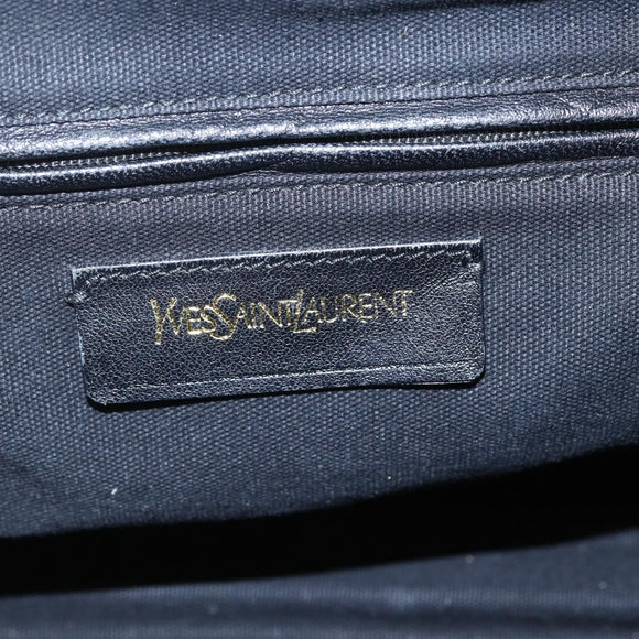 SAINT LAURENT Easy Boston Bag Leather Dark Brown Gold Auth gh1693
