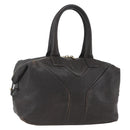 SAINT LAURENT Easy Boston Bag Leather Dark Brown Gold Auth gh1693-1
