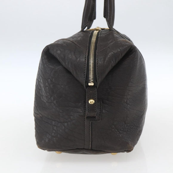SAINT LAURENT Easy Boston Bag Leather Dark Brown Gold Auth gh1693