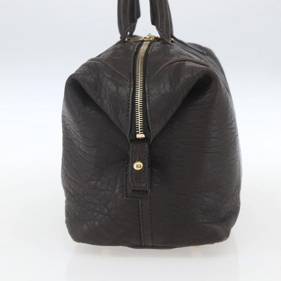 SAINT LAURENT Easy Boston Bag Leather Dark Brown Gold Auth gh1693