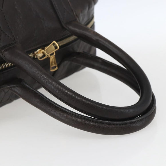 SAINT LAURENT Easy Boston Bag Leather Dark Brown Gold Auth gh1693