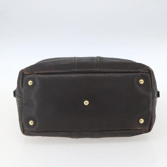 SAINT LAURENT Easy Boston Bag Leather Dark Brown Gold Auth gh1693