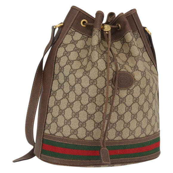 GUCCI GG Supreme Web Sherry Line Bag PVC Beige Gold 001 090 0933 Auth gh1694