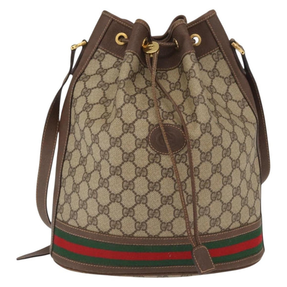 GUCCI GG Supreme Web Sherry Line Bag PVC Beige Gold 001 090 0933 Auth gh1694