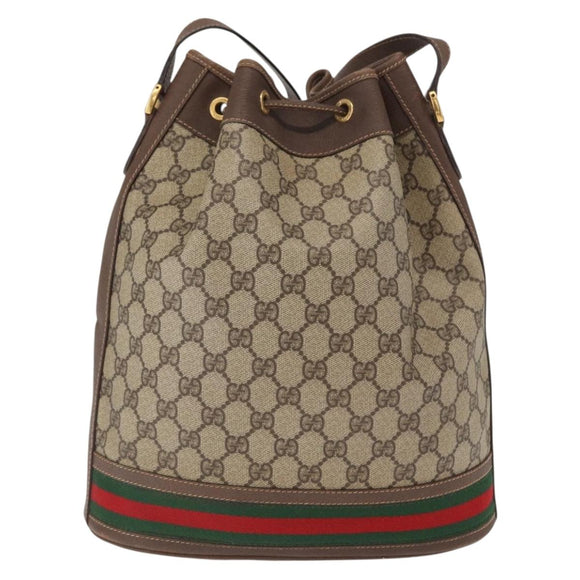 GUCCI GG Supreme Web Sherry Line Bag PVC Beige Gold 001 090 0933 Auth gh1694