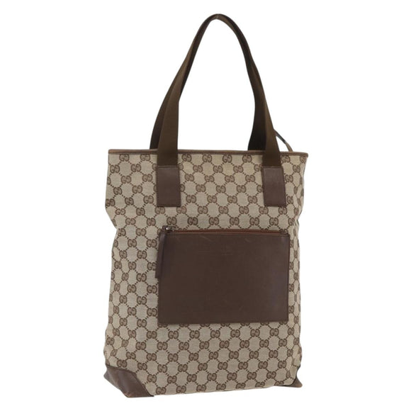 GUCCI GG Canvas Tote Bag Beige Silver 28892 Auth gh1695