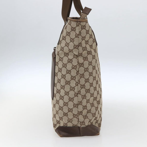 GUCCI GG Canvas Tote Bag Beige Silver 28892 Auth gh1695