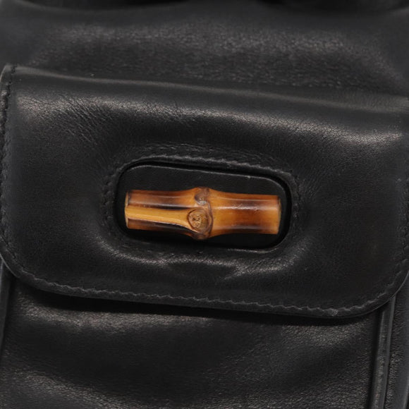 GUCCI Bamboo Backpack Leather Black Gold 003 2058 0030 Auth gh1708