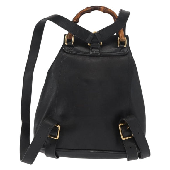 GUCCI Bamboo Backpack Leather Black Gold 003 2058 0030 Auth gh1708