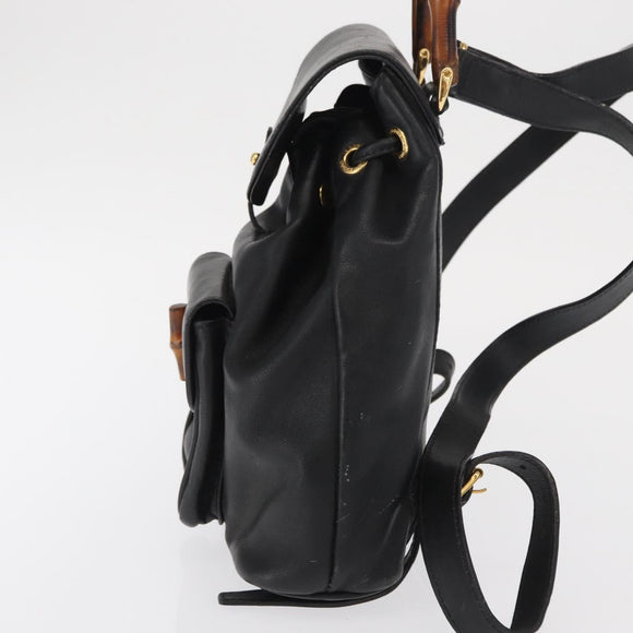 GUCCI Bamboo Backpack Leather Black Gold 003 2058 0030 Auth gh1708