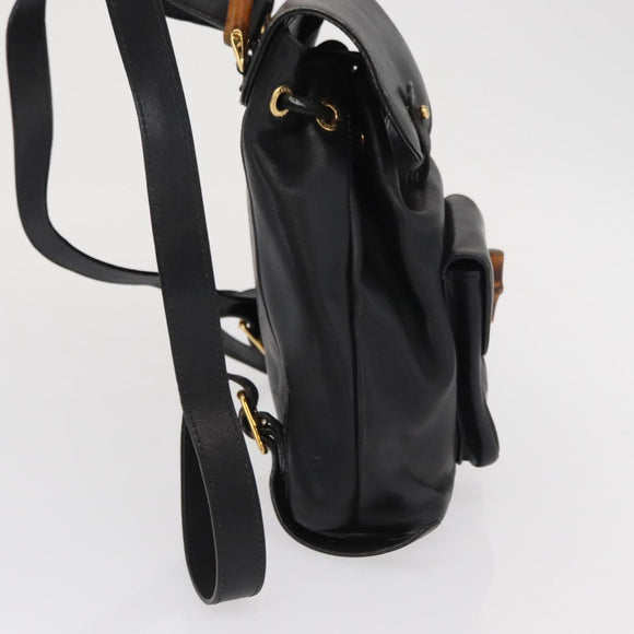 GUCCI Bamboo Backpack Leather Black Gold 003 2058 0030 Auth gh1708