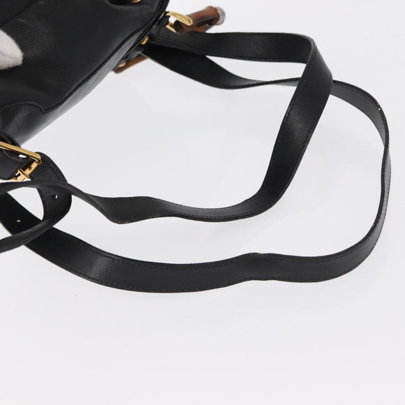 GUCCI Bamboo Backpack Leather Black Gold 003 2058 0030 Auth gh1708