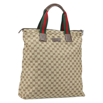GUCCI GG Canvas Web Sherry Line Tote Bag Beige Silver 131233 Auth gh1729