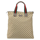 GUCCI GG Canvas Web Sherry Line Tote Bag Beige Silver 131233 Auth gh1729-2