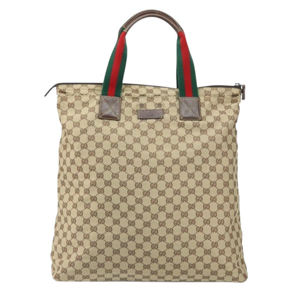 GUCCI GG Canvas Web Sherry Line Tote Bag Beige Silver 131233 Auth gh1729