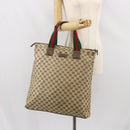 GUCCI GG Canvas Web Sherry Line Tote Bag Beige Silver 131233 Auth gh1729-24