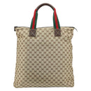 GUCCI GG Canvas Web Sherry Line Tote Bag Beige Silver 131233 Auth gh1729-3