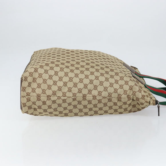 GUCCI GG Canvas Web Sherry Line Tote Bag Beige Silver 131233 Auth gh1729