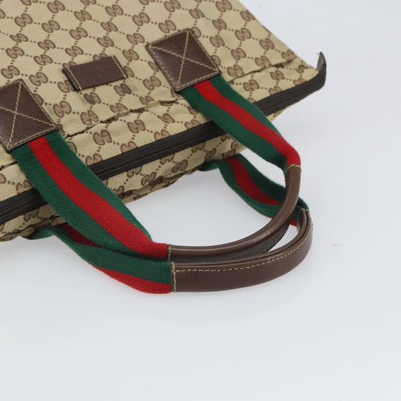 GUCCI GG Canvas Web Sherry Line Tote Bag Beige Silver 131233 Auth gh1729