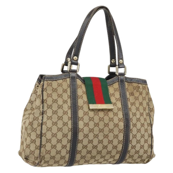 GUCCI GG Canvas Web Sherry Line Tote Bag Red Gold 233609 Auth gh1730
