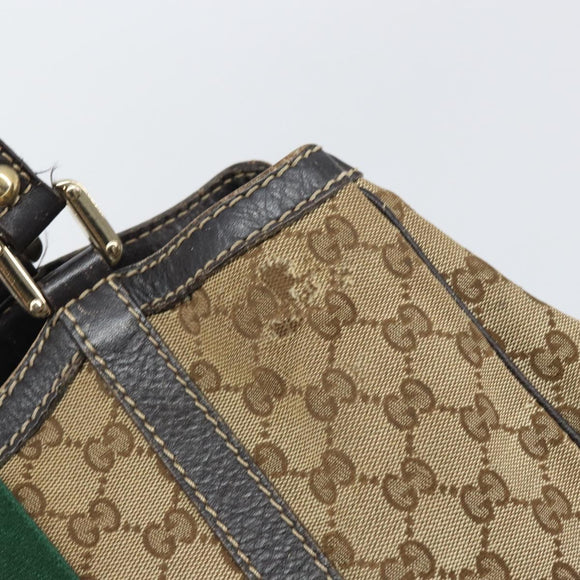 GUCCI GG Canvas Web Sherry Line Tote Bag Red Gold 233609 Auth gh1730