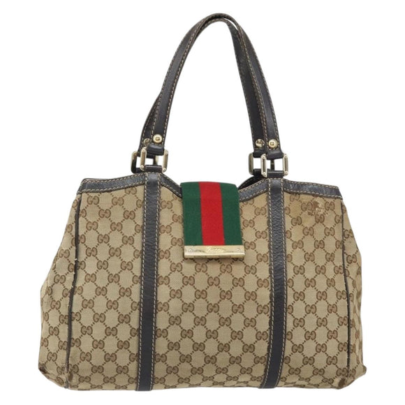 GUCCI GG Canvas Web Sherry Line Tote Bag Red Gold 233609 Auth gh1730