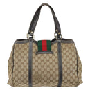 GUCCI GG Canvas Web Sherry Line Tote Bag Red Gold 233609 Auth gh1730-2