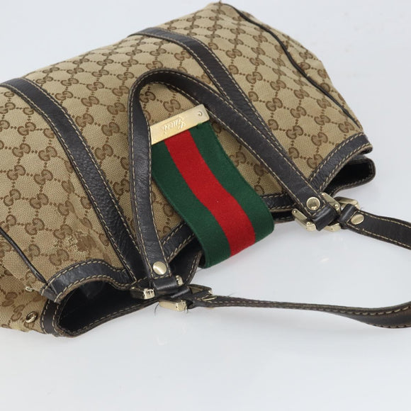 GUCCI GG Canvas Web Sherry Line Tote Bag Red Gold 233609 Auth gh1730