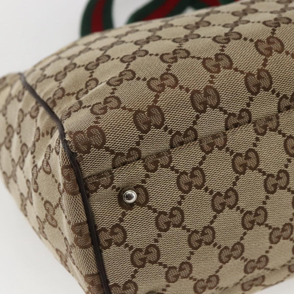 GUCCI GG Canvas Web Sherry Line Tote Bag Beige Silver 145758 Auth gh1731