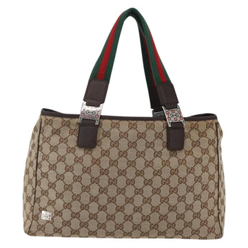 GUCCI GG Canvas Web Sherry Line Tote Bag Beige Silver 145758 Auth gh1731 - 0