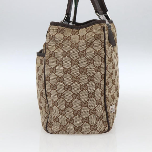 GUCCI GG Canvas Web Sherry Line Tote Bag Beige Silver 145758 Auth gh1731