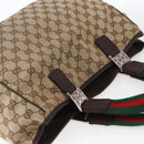 GUCCI GG Canvas Web Sherry Line Tote Bag Beige Silver 145758 Auth gh1731-6