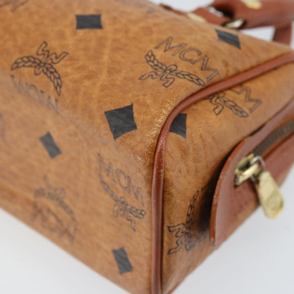 MCM Logogram Vicetos Mini Boston Bag PVC Brown Gold Auth gh1736