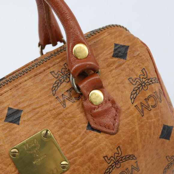 MCM Logogram Vicetos Mini Boston Bag PVC Brown Gold Auth gh1736
