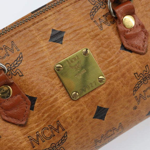 MCM Logogram Vicetos Mini Boston Bag PVC Brown Gold Auth gh1736