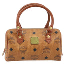 MCM Logogram Vicetos Mini Boston Bag PVC Brown Gold Auth gh1736-13