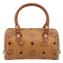 MCM Logogram Vicetos Mini Boston Bag PVC Brown Gold Auth gh1736-2