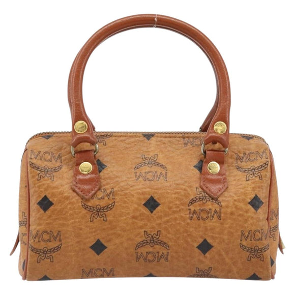 MCM Logogram Vicetos Mini Boston Bag PVC Brown Gold Auth gh1736