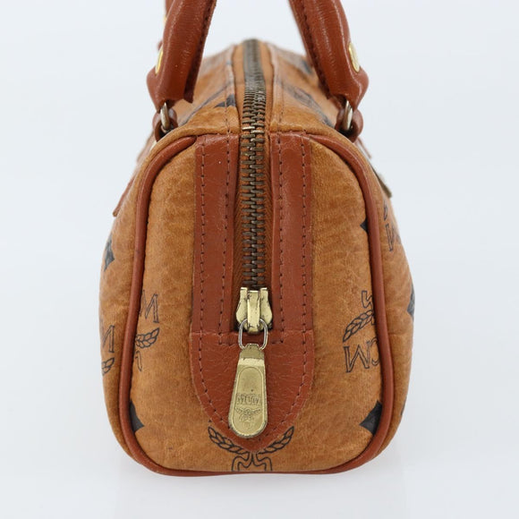 MCM Logogram Vicetos Mini Boston Bag PVC Brown Gold Auth gh1736