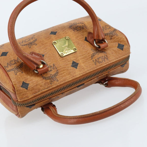 MCM Logogram Vicetos Mini Boston Bag PVC Brown Gold Auth gh1736