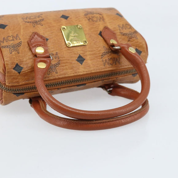 MCM Logogram Vicetos Mini Boston Bag PVC Brown Gold Auth gh1736