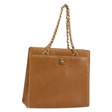CHANEL Chain Tote Bag Caviar Skin Gold Brown CC Auth gh1738