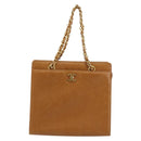 CHANEL Chain Tote Bag Caviar Skin Gold Brown CC Auth gh1738-2