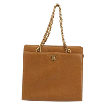 CHANEL Chain Tote Bag Caviar Skin Gold Brown CC Auth gh1738 - 0