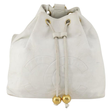 CHANEL Backpack Leather White Gold CC Auth gh1739 - 0